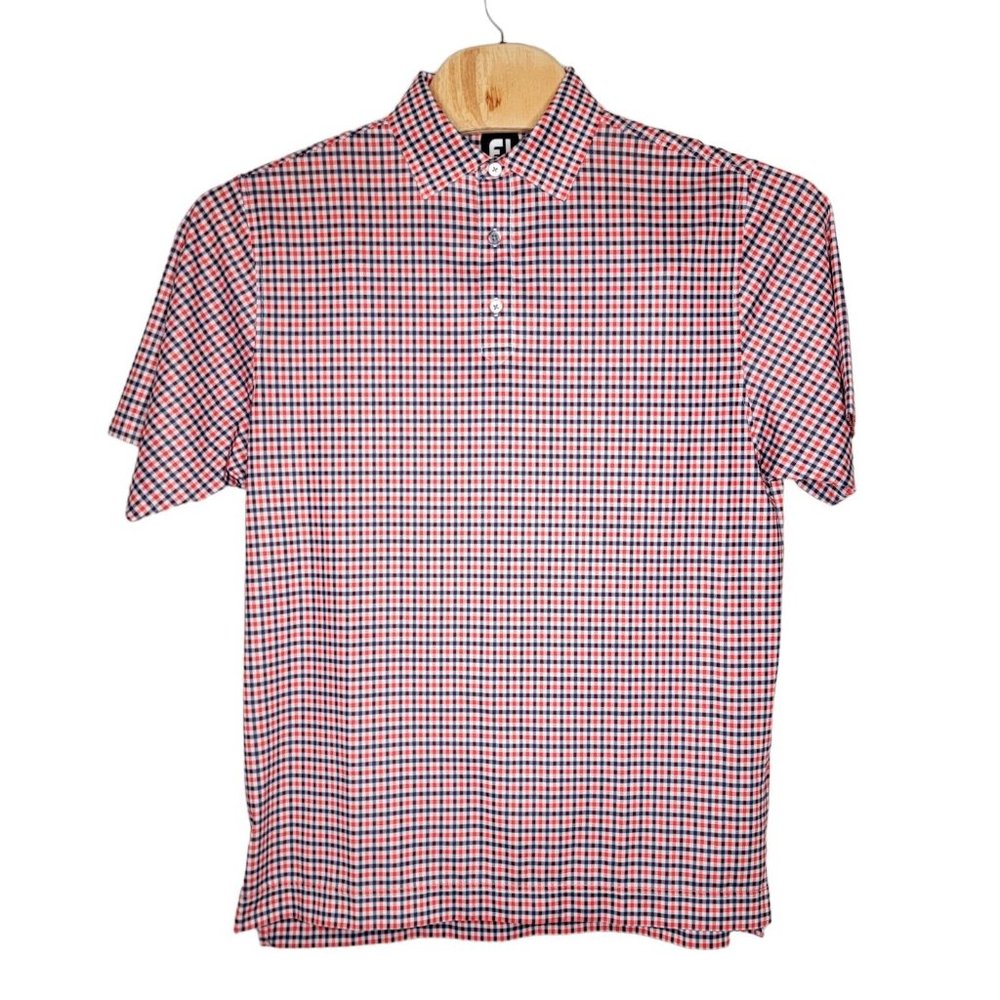 FJ FootJoy Medium‎ M Red / Black Checkered Men's Short Sleeve Polo Shirt